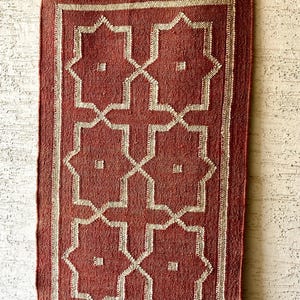 Wollen jute loper voor trappen, handgeweven loper, kelimloper vloerkleed entree | Gang | keuken, nachtkastje loper, stammenpatroon afbeelding 3