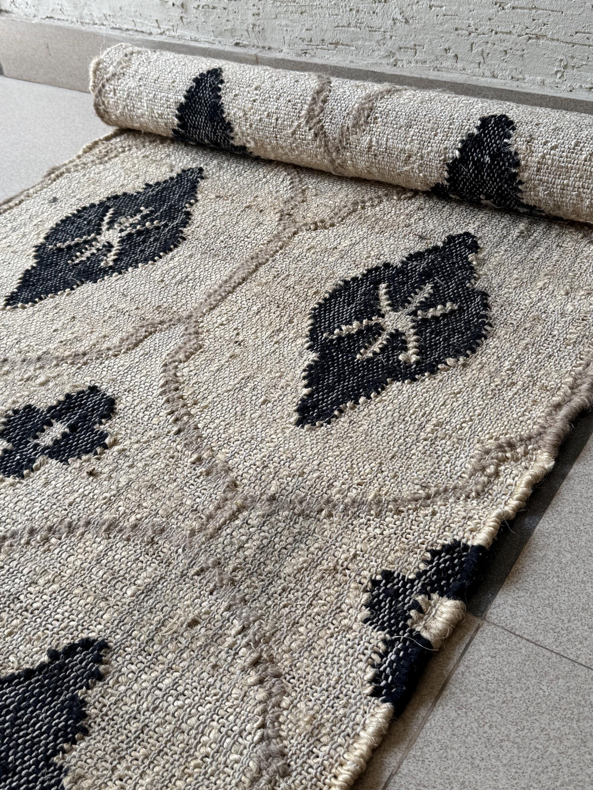 Earthy Fun Runner Rug Earthy Hemp Cotton Runner Rug | Beige Black Geometric Pattern | Boho ...