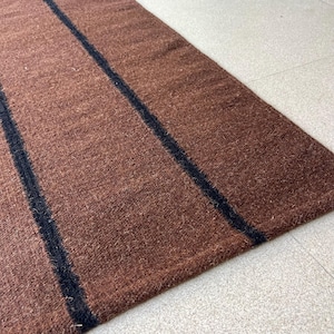 Stairs Wool Runner - Earthy Brown Kilim Runner for Staircase | Bedside | Entryway | Kitchen | Flatweave Modern Decor Runner - Striped Runner image 6