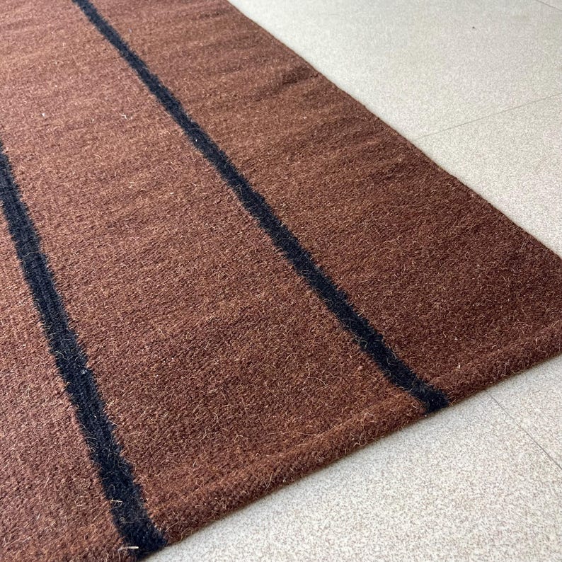 Stairs Wool Runner - Earthy Brown Kilim Runner for Staircase | Bedside | Entryway | Kitchen | Flatweave Modern Decor Runner - Striped Runner image 6
