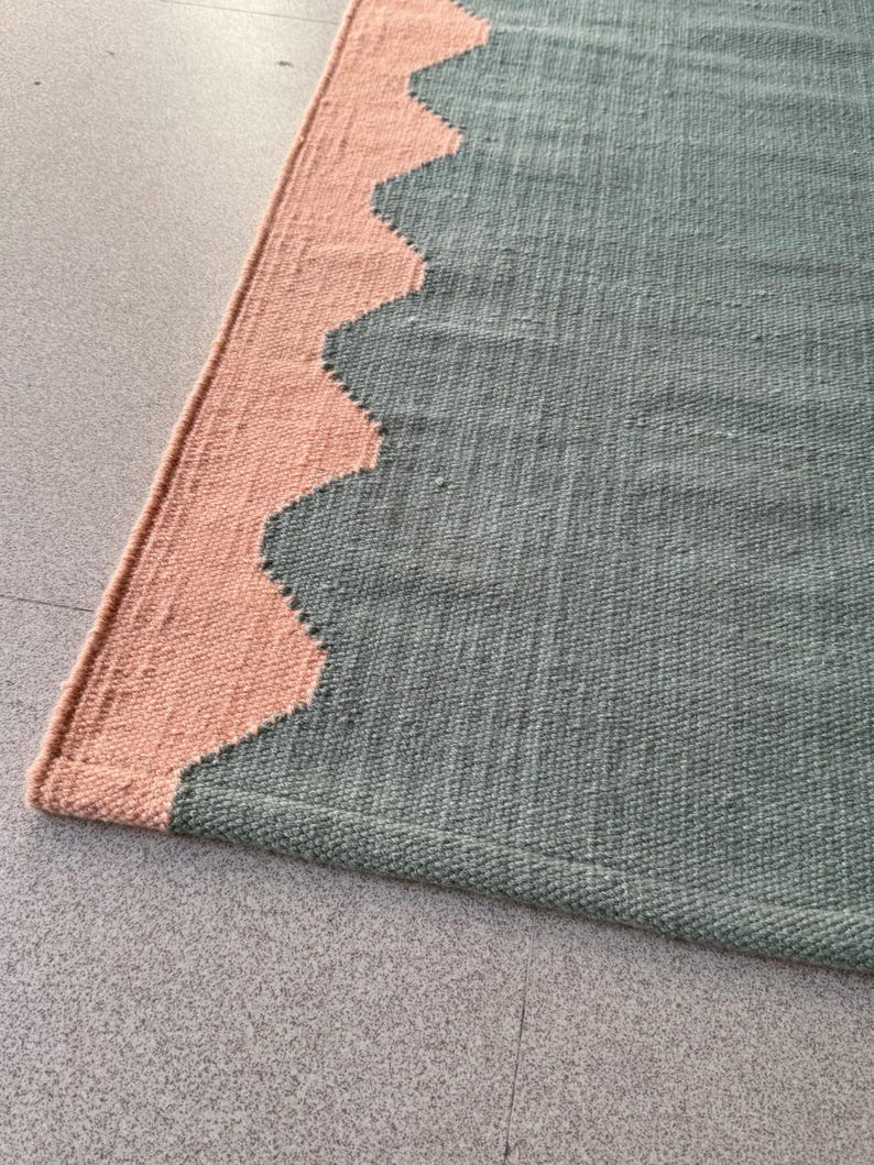 Wool Stairs Runner| Dusty Blue & Blush Pink Geometric Runner Rug ...