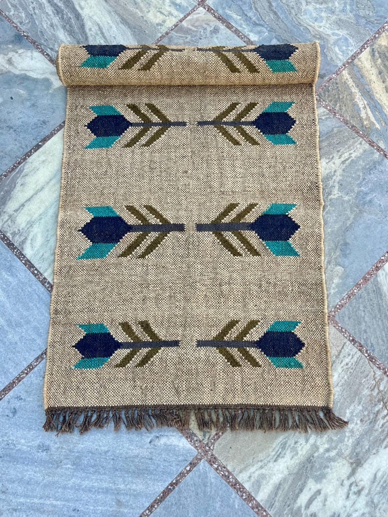 Jute Runner Rug for Stairs, Handwoven Runner Rug, Kilim Runner Rug