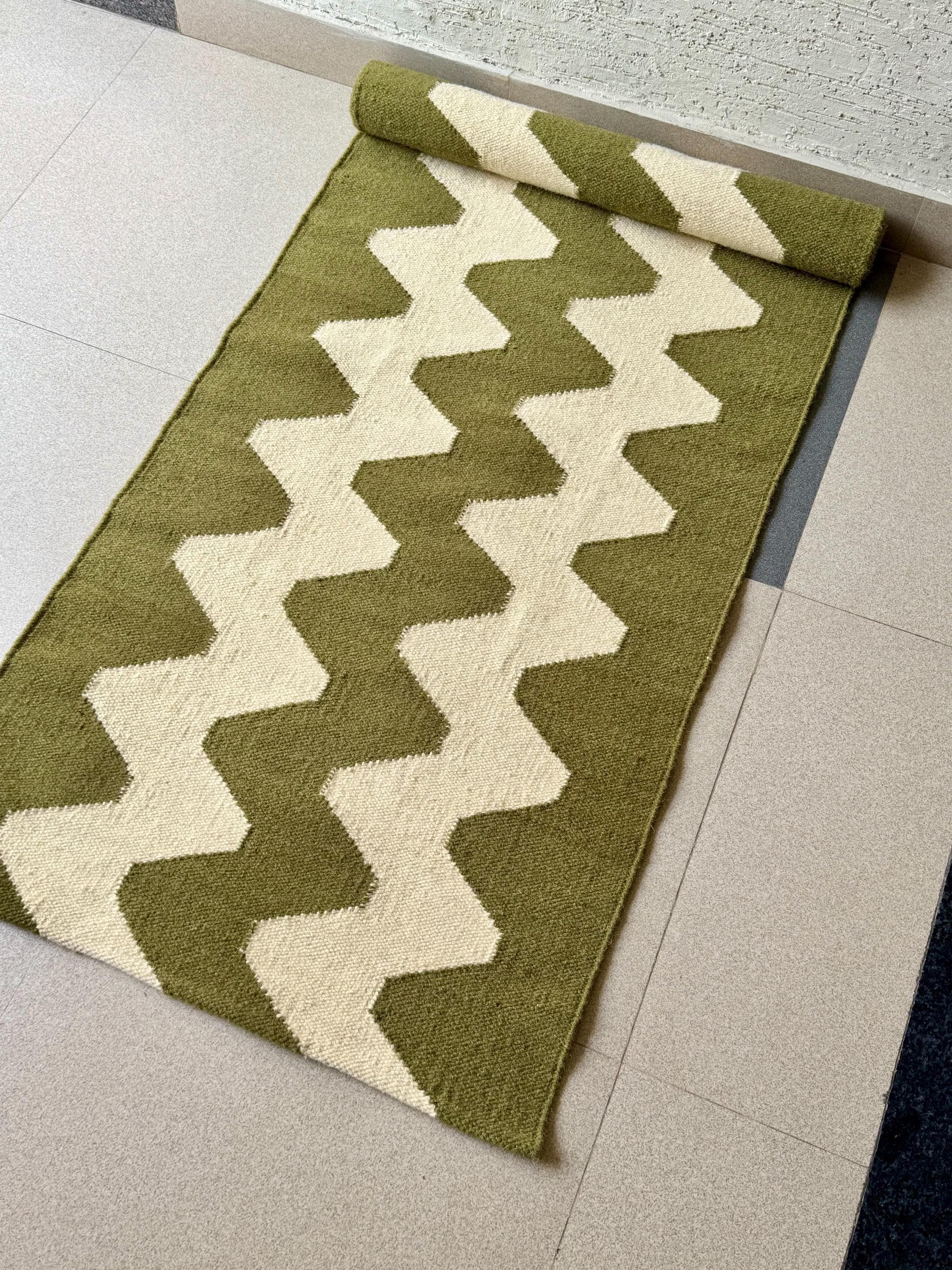 Earthy Green Rug Runner Olive Green Wool Runner Rug for Stairs | Handwoven Kilim for Entryway ...
