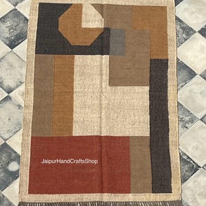 Handwoven Jute/Wool Kilim Rug - Indian, Modern Design, Home Decor, Perfect for Living Room, Wall, Floor, Ceiling, Gift, Boho-Chic Style