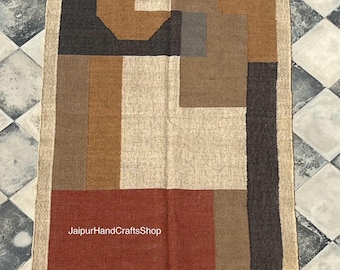 Handwoven Jute/Wool Kilim Rug - Indian, Modern Design, Home Decor, Perfect for Living Room, Wall, Floor, Ceiling, Gift, Boho-Chic Style