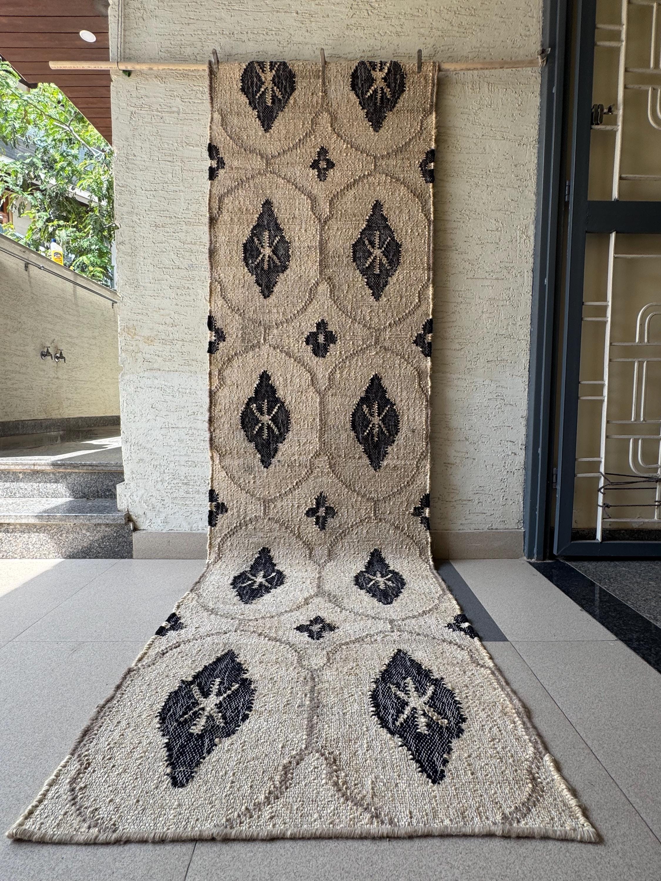 Earthy Fun Runner Rug Earthy Hemp Cotton Runner Rug | Beige Black Geometric Pattern | Boho ...