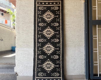 Handwoven Navajo-Inspired Southwestern Aztec Runner Rug, Sustainable Stair | Hallway | Outdoor | Balcony Decor, Custom Sizes Kilim Runner