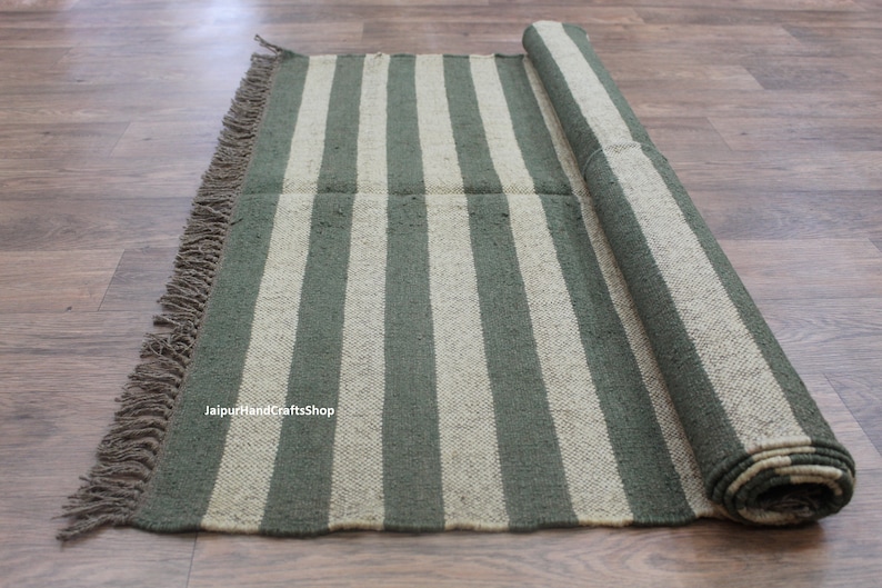 4x4 Ft Handmade Square Wool Jute Area Rug Kilim Rug Dining Etsy