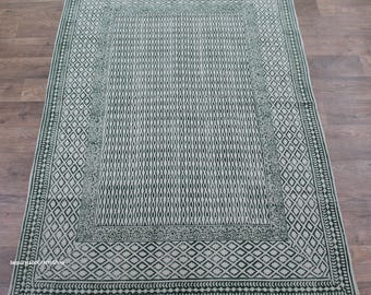 8x10 Ft and other sizes Handmade Indian Green and White Cotton Area Rug, Living Room/ Bedroom etc available sizes 8x10 Feet Up to 8x25 Feet.