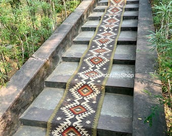 Tappeto da corridoio Kilim extra lungo, tappeto da corridoio azteco del sud-ovest, arredamento sostenibile per scale/corridoi/esterni/balconi, tappeto da corridoio Kilim di dimensioni personalizzate