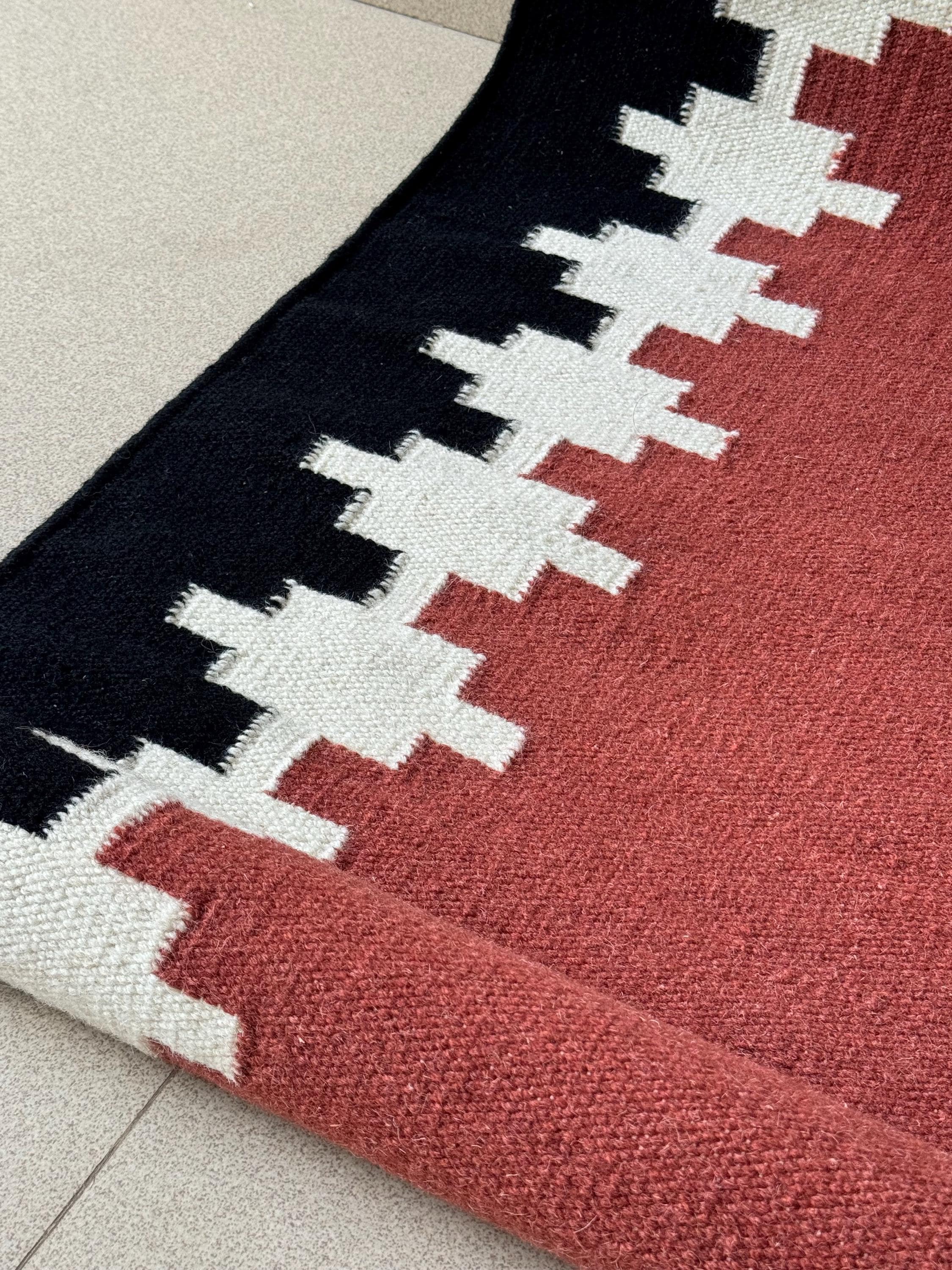 Earthy Fun Runner Rug Wool Runner Rug for Stairs | Rust Red Geometric Tribal Design | Earthy ...