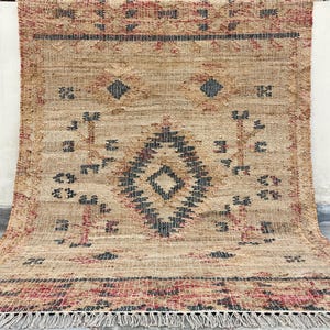 Multi Sizes Vintage Inspired Kilim Rug  | Natural & Eco friendly Hemp Cotton Area Kilim | Southwestern Design | Traditional Moroccan motif