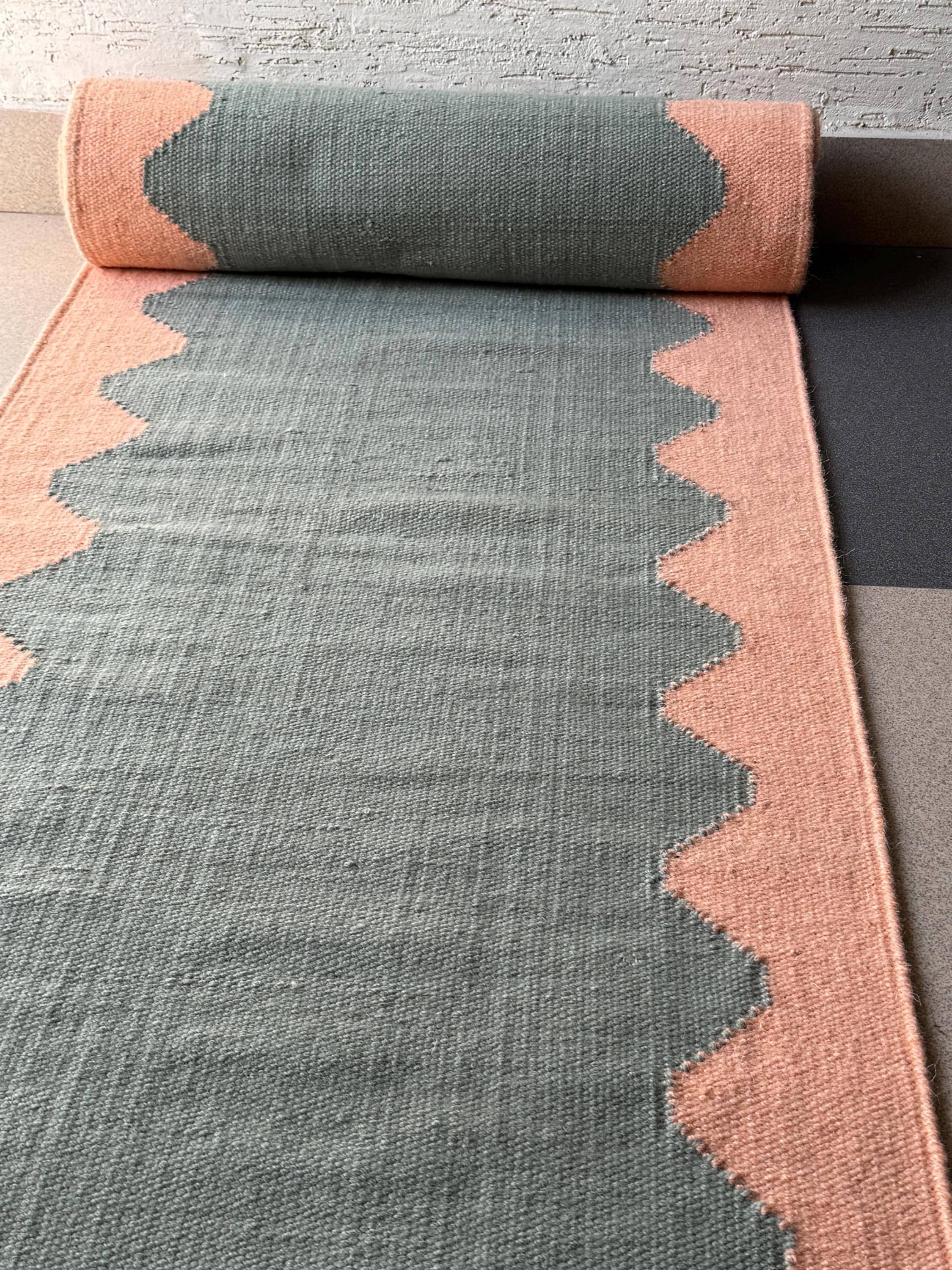 Wool Stairs Runner| Dusty Blue & Blush Pink Geometric Runner Rug ...