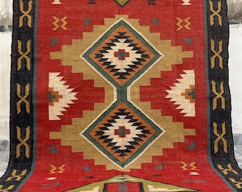 Large Area Rug - Southwest Kilim, Handwoven Geometric Rug for Bedroom, Living Room, Dining Area, Navajo Decor, Jute Rug, Traditional