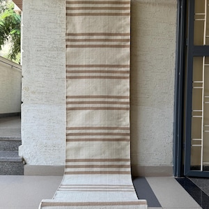 Wool Runner for Stairs | Tan Brown Striped Kilim Runner | Handwoven Minimalist Decor | Bedside, Hallway, Kitchen, Entryway | Custom Sizes