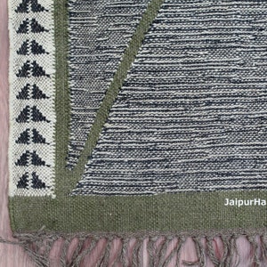 Green Black Wool Jute Rug, Navajo kilim Rug, Turkish Flatweave Rug, Dining Room Rug/ Outdoor/ Garden/ Nursery etc. dhurrie.