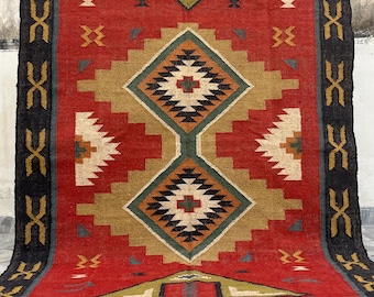 Large Area Rug - Southwest Kilim, Handwoven Geometric Rug for Bedroom, Living Room, Dining Area, Navajo Decor, Jute Rug, Traditional