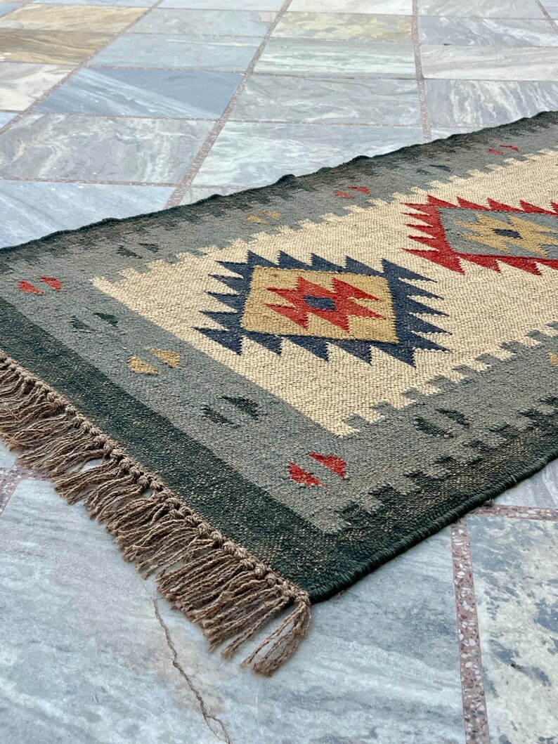 Multi Sizes Runner Rug for Stairs, Handwoven Geometric Indian Rug