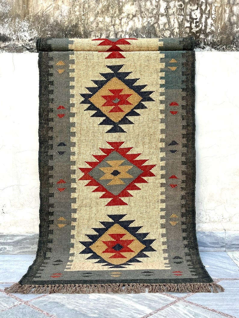 Multi Sizes Runner Rug for Stairs, Handwoven Geometric Indian Rug