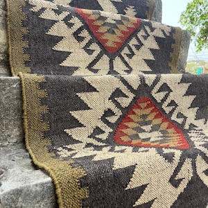 Multi Sizes Runner rug for stairs, Handwoven Geometric Indian Rug, Kilim Runner Rug for Entryway | Hallway | kitchen | Bedside image 3