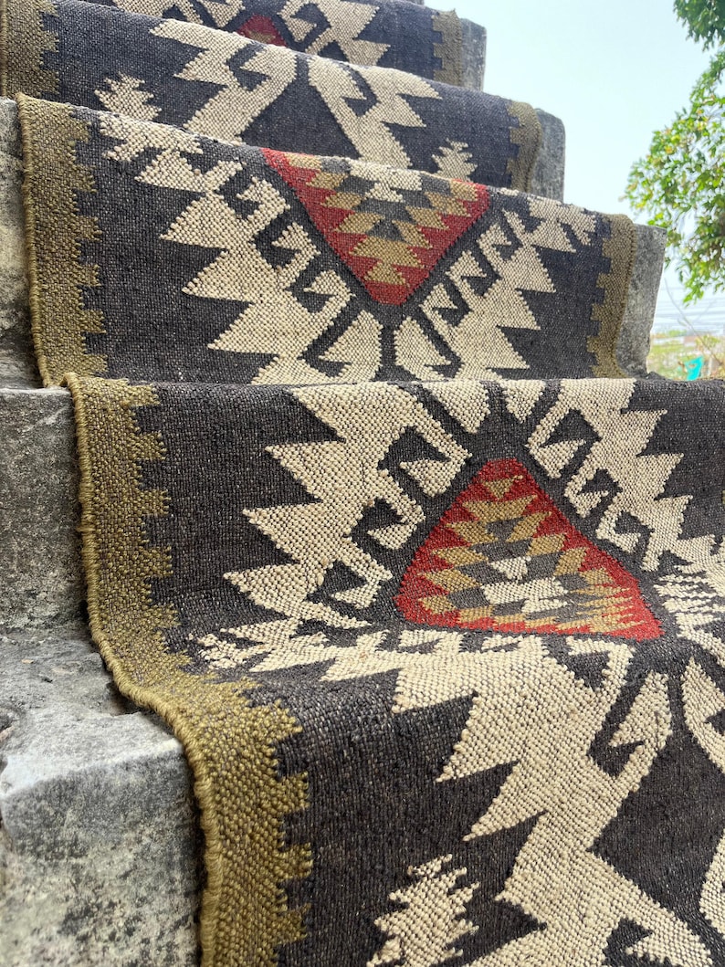 Multi Sizes Runner rug for stairs, Handwoven Geometric Indian Rug, Kilim Runner Rug for Entryway | Hallway | kitchen | Bedside image 3