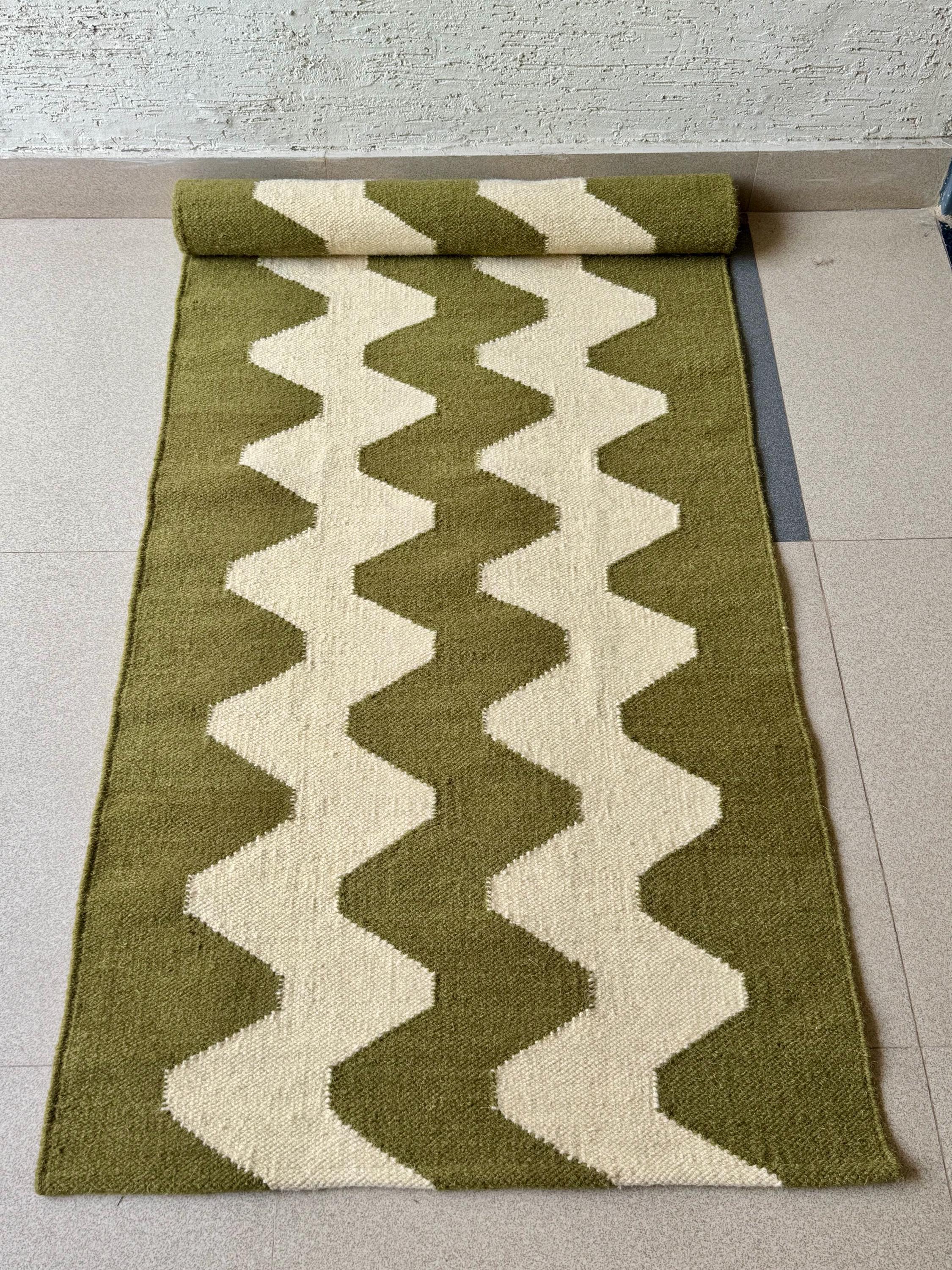 Earthy Green Rug Runner Olive Green Wool Runner Rug for Stairs | Handwoven Kilim for Entryway ...