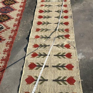 Wool Jute Runner Rug for Stairs, Handwoven Runner Rug, Kilim Runner Rug Entryway | Hallway | kitchen, Bedside Runner Rug, Tribal Pattern image 1