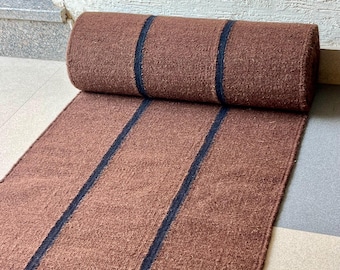 Stairs Wool Runner - Earthy Brown Kilim Runner for Staircase | Bedside | Entryway | Kitchen | Flatweave Modern Decor Runner - Striped Runner