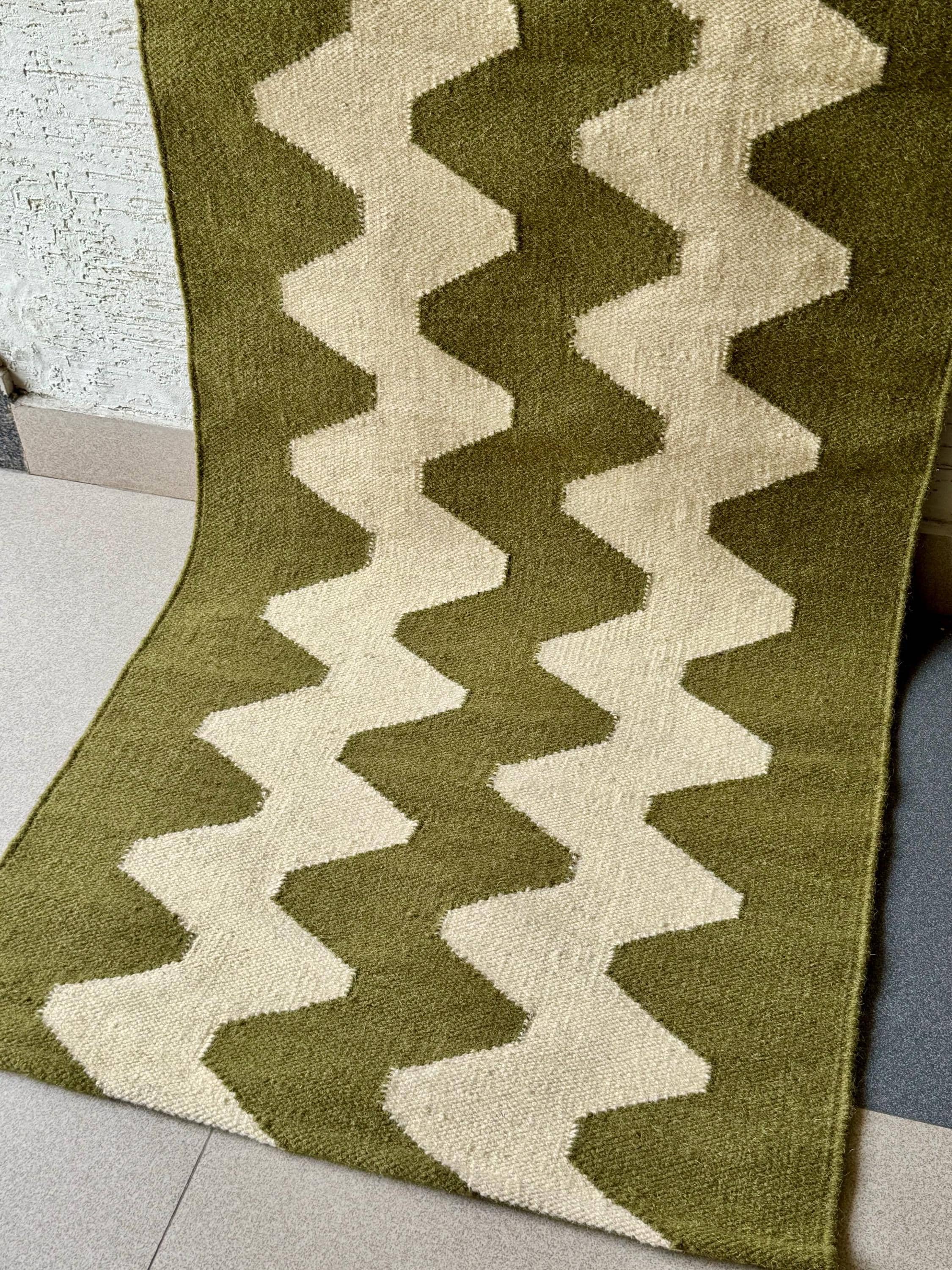 Earthy Green Rug Runner Olive Green Wool Runner Rug for Stairs | Handwoven Kilim for Entryway ...