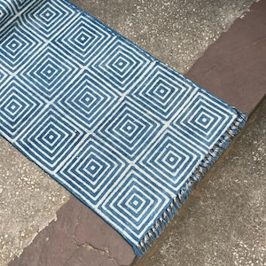 Hand Woven Grid Design Long Runner Rug, Indigo Blue Kilim Runner, Narrow Kilim  Runner, Indian Rug Runner, Stairs Decor, Hallway | Bedside