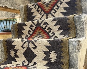 Multi Sizes Runner rug for stairs, Handwoven Geometric Indian Rug, Kilim Runner Rug for Entryway | Hallway | kitchen | Bedside