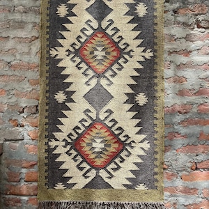 Multi Sizes Runner rug for stairs, Handwoven Geometric Indian Rug, Kilim Runner Rug for Entryway | Hallway | kitchen | Bedside image 7