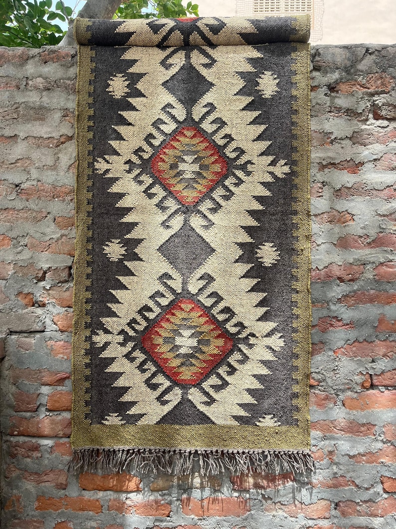 Multi Sizes Runner rug for stairs, Handwoven Geometric Indian Rug, Kilim Runner Rug for Entryway | Hallway | kitchen | Bedside image 7