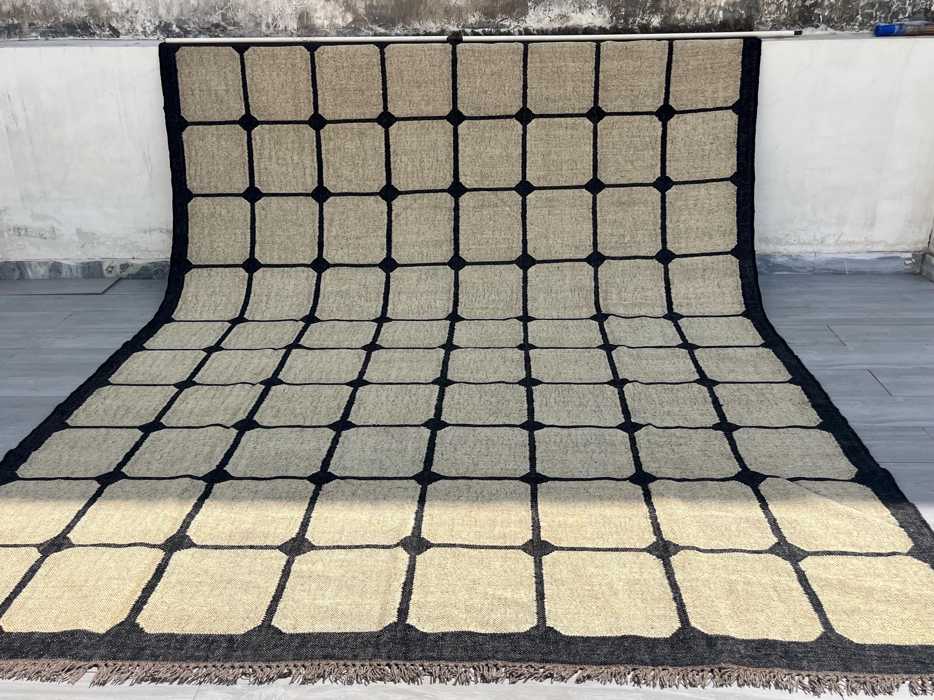 Extra Large Custom Rug - Oversize Southwest Kilim | Wool Jute Handwoven Geometric Rug for Bedroom | Living Room | Dining Area | Navajo Decor