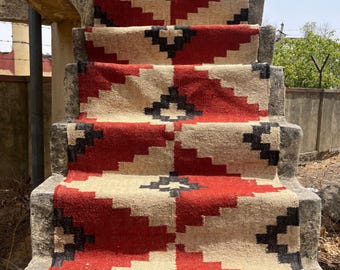Runner rug for stairs, Handwoven Geometric Indian Rug, Kilim Runner Rug for Entryway | Hallway | kitchen, Bedside Runner Rug , Boho Runner