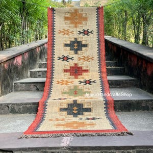 Stair Runner - Handmade Kilim Runner, Wool Jute Hallway & Kitchen Decor, Custom Size 2x35 Feet, Washable Kilim for Outdoor Indoor Stairs
