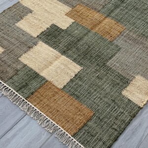 Hemp & Cotton Kilim Rug | Eco-Friendly Handwoven Flatweave | Neutral Color Modern Kilim for Bedroom, Living Room, Dining | Custom Sizes