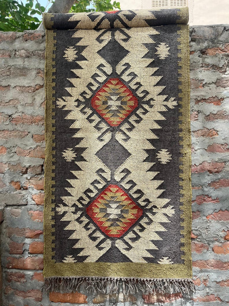 Multi Sizes Runner rug for stairs, Handwoven Geometric Indian Rug, Kilim Runner Rug for Entryway | Hallway | kitchen | Bedside image 8