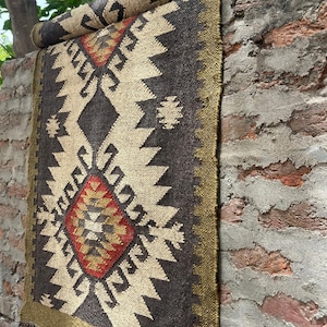 Multi Sizes Runner rug for stairs, Handwoven Geometric Indian Rug, Kilim Runner Rug for Entryway | Hallway | kitchen | Bedside image 4