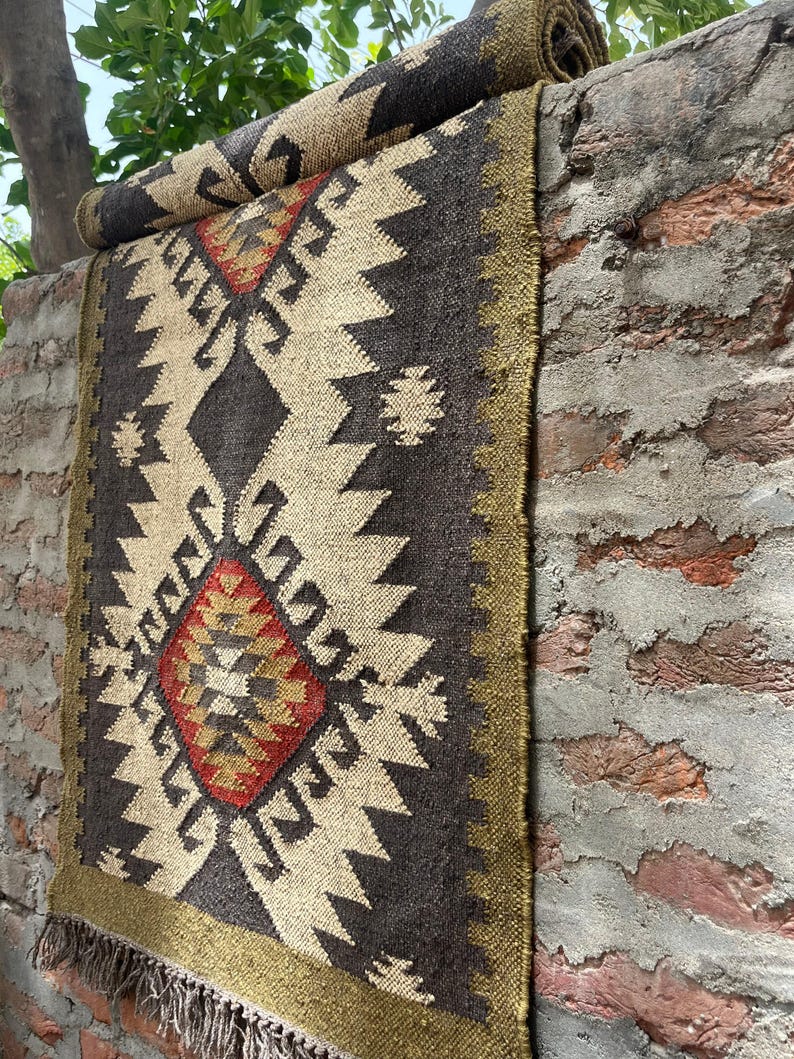Multi Sizes Runner rug for stairs, Handwoven Geometric Indian Rug, Kilim Runner Rug for Entryway | Hallway | kitchen | Bedside image 4