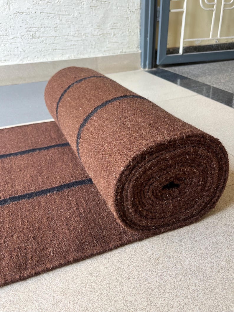 Handcrafted Wool Runner | Stylish Wool Kilim Runner | Durable Flatweave Runner | Kilim Entryway Rug | Wool Bedside Rug 
 Warm Brown Wool Runner | Earthy Decor Kilim | Wool Kilim for Entryway | Soft Wool Floor Runner | Boho Striped Kilim