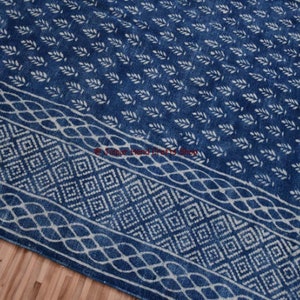 4x6 Feet and other sizes Indigo Handmade Cotton Block Print Rug for Kitchen, Yoga, Balcony, Office Etc. in Sizes from 4x6 Up to 4x25 Feet.