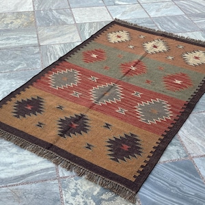 Stor handgjord ulljutematta 8x10, 9x12, 10x14, Navajo kelimmatta, Utomhus-/Inomhusmatta/Vardagsrumsmatta, Stor ytmatta