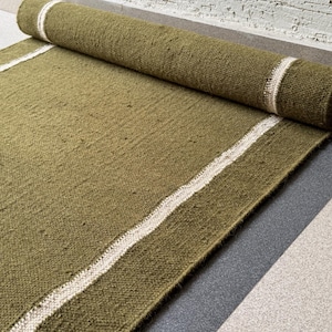 Custom Length Wool Rug | Wool Hall Rug | Cozy Narrow Wool Carpet | Long Green Kilim Runner | Boho Minimalist Wool Rug | Organic Material Stair Rug | Natural Texture Rug | Calm Green Kilim Rug | Pet Friendly Wool Runner | Durable Staircase Kilim | Versatile Wool Rug | Earth Color Runner Carpet | Sustainable Handmade Rug