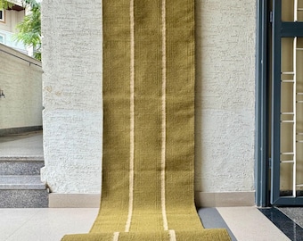 Wool Stairs Runner Rug | Earthy Green Runner Rug, Handwoven Rug for Bedside | Entryway | Kitchen | Modern Decor | Custom Sizes Rug