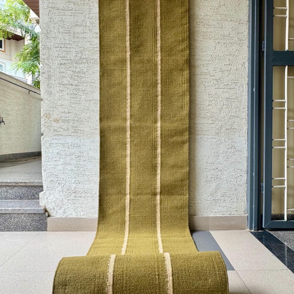 Wool Stairs Runner Rug | Earthy Green Runner Rug, Handwoven Rug for Bedside | Entryway | Kitchen | Modern Decor | Custom Sizes Rug