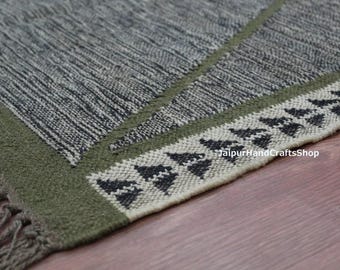 Green Southwestern Kilim Runner Rug for Stairs - Handwoven Navajo Runner, Perfect for Entryway, Hallway, Kitchen, and Bedside Décor