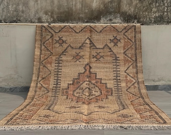 Multi Sizes Vintage Inspired Kilim Rug  | Natural & Eco friendly Hemp Cotton Area Kilim | Southwestern Design | Traditional Moroccan motif