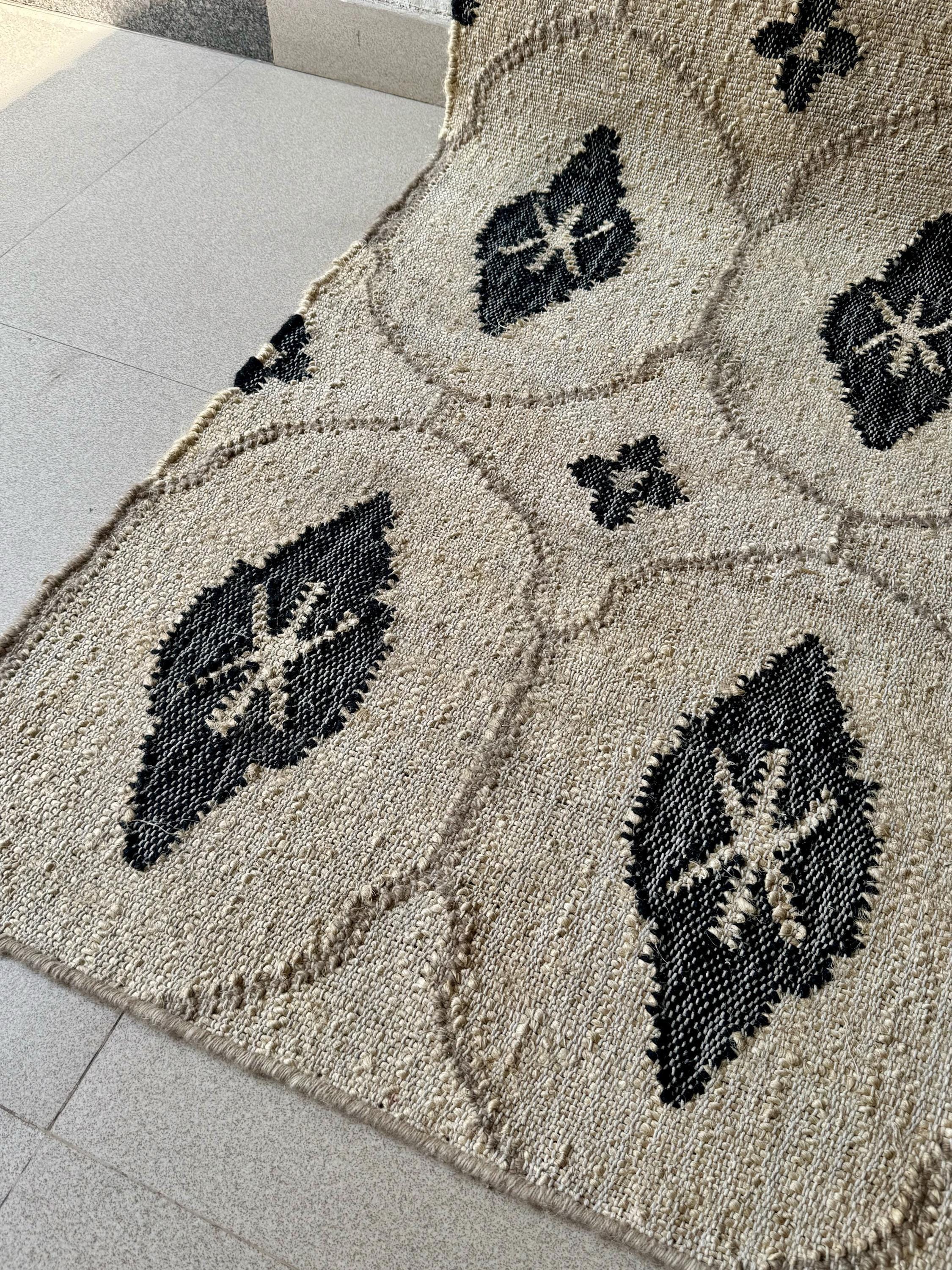Earthy Fun Runner Rug Earthy Hemp Cotton Runner Rug | Beige Black Geometric Pattern | Boho ...