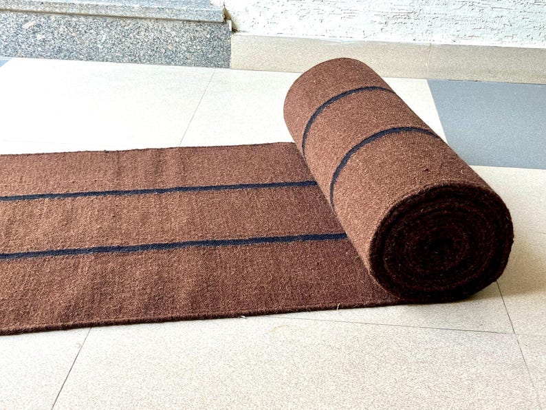 Tribal Pattern Wool Runner | Wool Jute Blend Runner | Rustic Striped Kilim | Scandinavian Style Runner | Modern Stair Runner